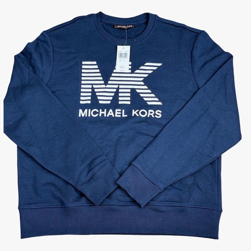 Michael Kors Logo Crewneck Sweatshirt Women XL Midnight Navy